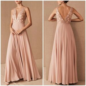 New Jenny Yoo Collection Kinsley Dress Illusion V Neck Floral Embroidered Maxi